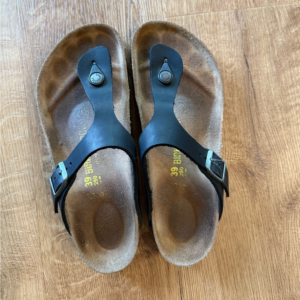 Birkenstock Gizeh Black Leather Sz 39